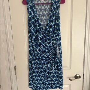 New York & Company Blue and White Patterned Dress